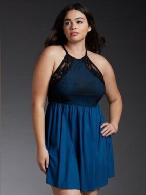 Torrid Mesh Lace Halter Babydoll  in Moroccan Blue Size 4